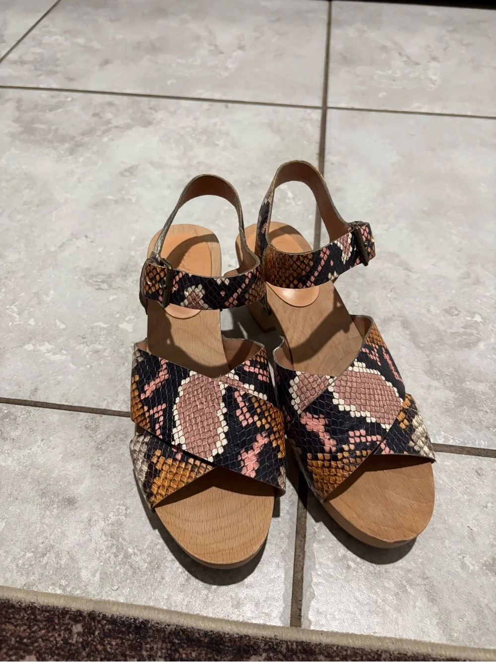 Madewell 7 Python-Print Platform Clog block heel Sandals - Brown Pink Black